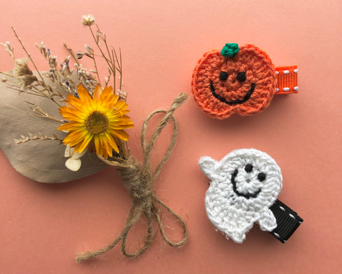 送料無料♩ハロウィンおばけとかぼちゃのベビーヘアクリップ