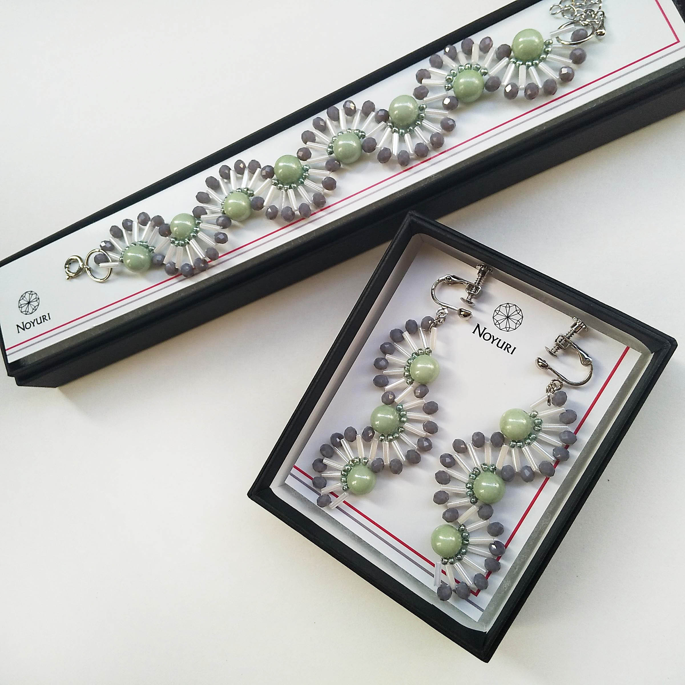 お呼ばれセット ミントグリーンブレスレット＆イヤリング/ピアス