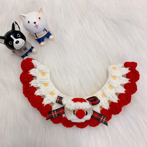 クリスマスシリーズ(白クリスマスリース)わんちゃん猫ちゃん用襟つき