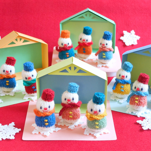 カラフル雪だるまオーナメントセット 棒針編みの編みぐるみ その他