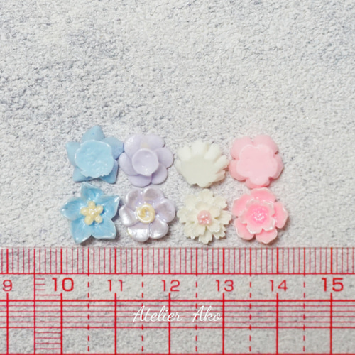 10個♡カボション パステル ブルー イエロー スミレ 花 フラワー