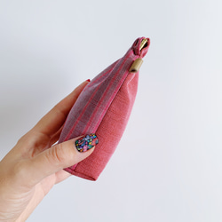 会津木綿のふかふかバネポーチ(限定ピンク縞) 2枚目の画像