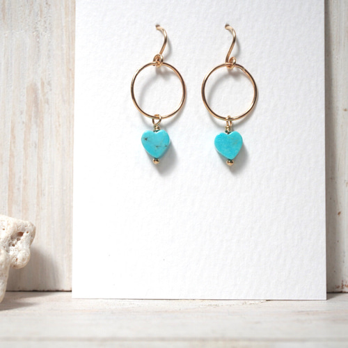 天然石・ターコイズ ぷちハートピアス ピアス（フック・チェーン） Emi  