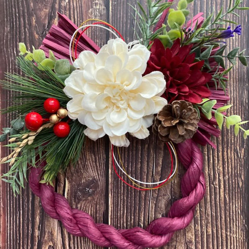 No.1 カラーしめ縄リース2023 ハンドメイドお正月飾り 玄関リース  
