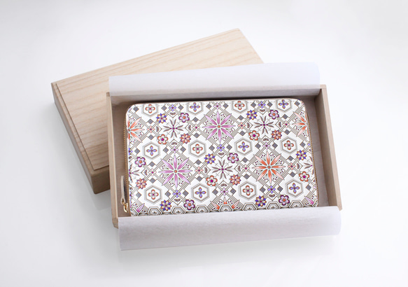 浅草文庫　牛革/文庫革　お薬手帳　母子手帳　通帳　パスポート　マルチケース　花菱柄/朱鷺（とき）【470650】 とき