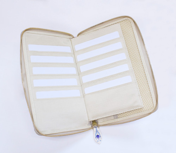 浅草文庫　牛革/文庫革　お薬手帳　母子手帳　通帳　パスポート　マルチケース　花菱柄/朱鷺（とき）【470650】 とき