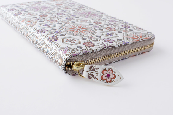 浅草文庫　牛革/文庫革　お薬手帳　母子手帳　通帳　パスポート　マルチケース　花菱柄/朱鷺（とき）【470650】 とき