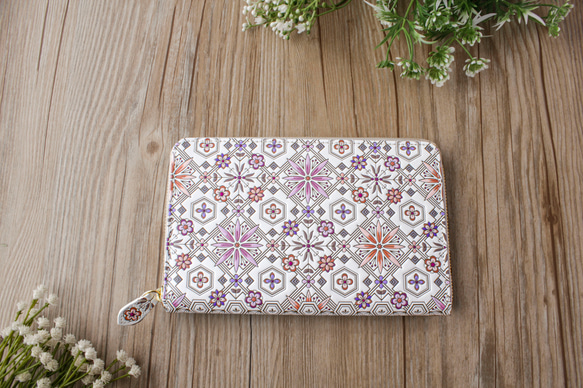 浅草文庫　牛革/文庫革　お薬手帳　母子手帳　通帳　パスポート　マルチケース　花菱柄/朱鷺（とき）【470650】 とき