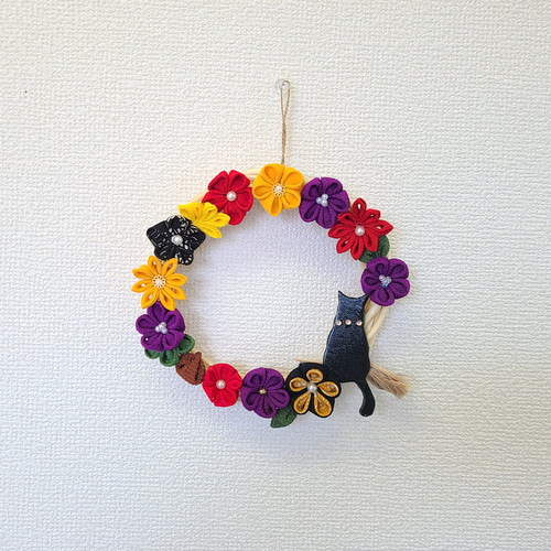 つまみ細工リース 黒猫ハロウィンMサイズ② 送料無料 リース