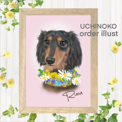 ペット似顔絵　お花の首飾り　オーダーメイド　イラスト　犬　猫　うちの子　2Lサイズ  UCHINOKO 3枚目の画像