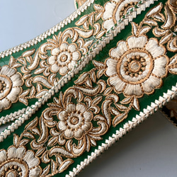 【50cm】インド刺繍リボン　グリーンxベージュ　チュール　GN459 6枚目の画像