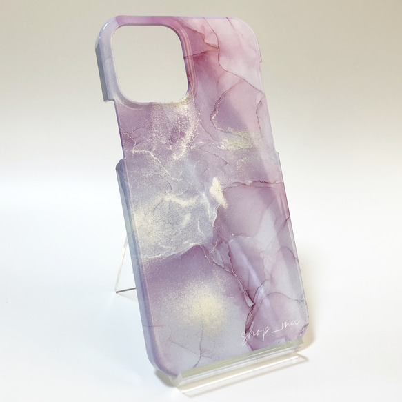 【名入れ可能】アルコールインクアートiPhoneケース【ピンク大理石】 3枚目の画像