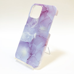【名入れ可能】アルコールインクアートiPhoneケース【ピンク大理石】 2枚目の画像