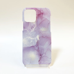 【名入れ可能】アルコールインクアートiPhoneケース【ピンク大理石】 1枚目の画像