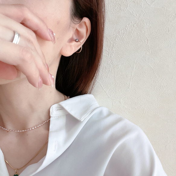 【イヤーカフ】14kgf Akoya two pearl ear cuff  シンプル/イヤーカフ/パール/あこや 6枚目の画像