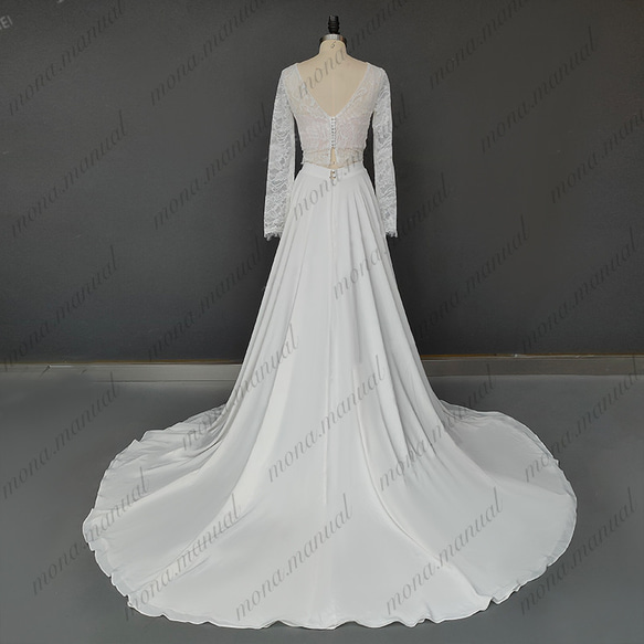 2枚セット 袖付きスレンダーライン ウェディングドレス 二次会 結婚式ドレス 457 3枚目の画像