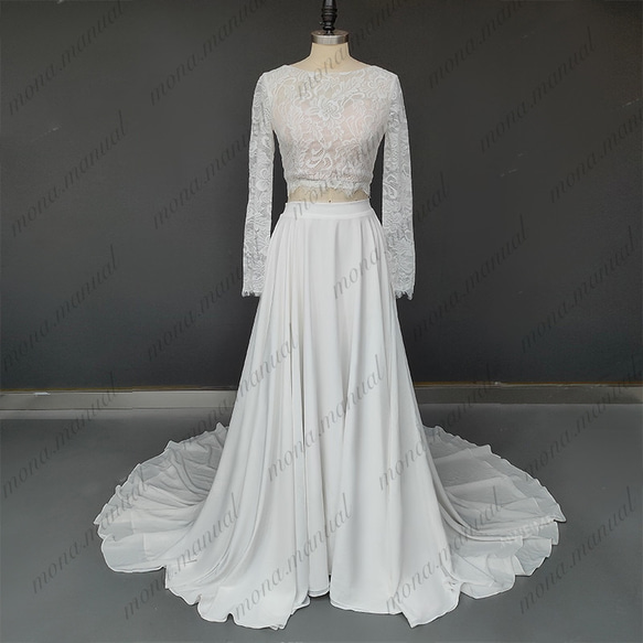 2枚セット 袖付きスレンダーライン ウェディングドレス 二次会 結婚式ドレス 457 2枚目の画像