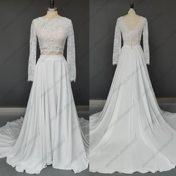 2枚セット 袖付きスレンダーライン ウェディングドレス 二次会 結婚式ドレス 457 1枚目の画像