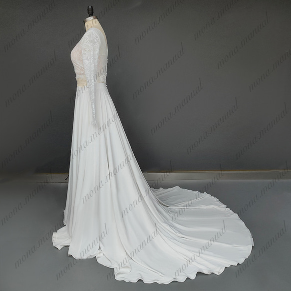 2枚セット 袖付きスレンダーライン ウェディングドレス 二次会 結婚式ドレス 457 4枚目の画像