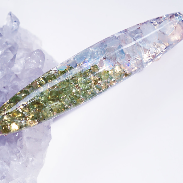 寶石髮夾 7 厘米，配海藍寶石和橄欖石，配蛋白石 ~ Stefania 第2張的照片