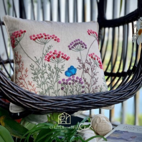 セット 三枚 / 手作りの刺繍枕カバー100%刺繍入り仕上げ花柄