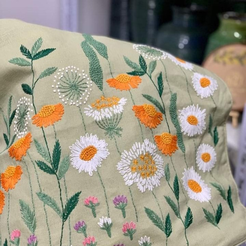 セット 三枚 / 手作りの刺繍枕カバー100%刺繍入り仕上げ花柄