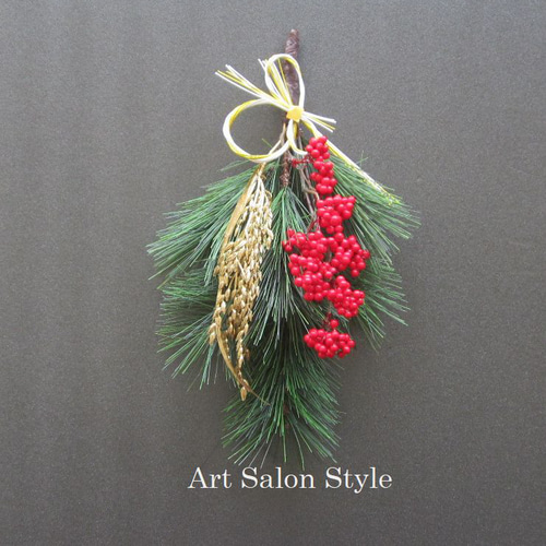 松に南天と稲穂 しめ飾り しめ縄・しめ飾り Art Salon Style 通販
