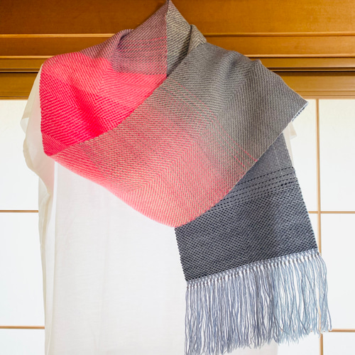ストール ピンク グレー グラデーション ウール 男性 女性 手織り