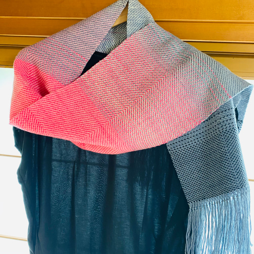 ストール ピンク グレー グラデーション ウール 男性 女性 手織り