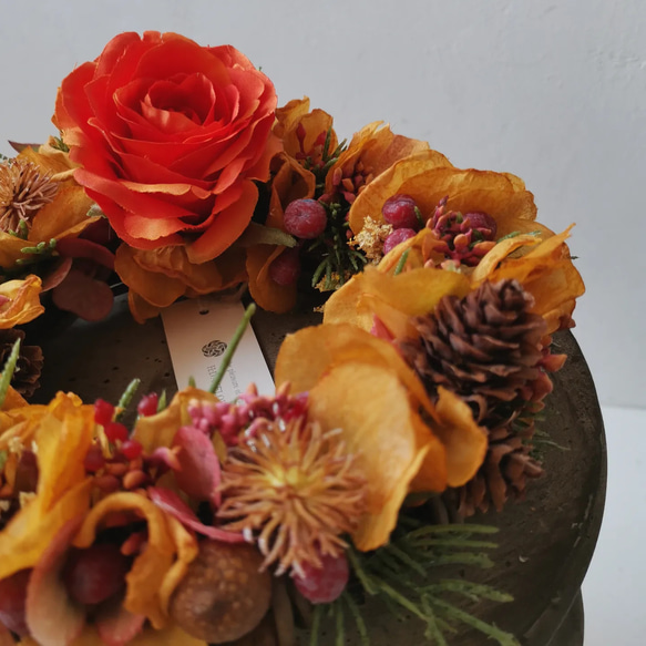 "every month Wreath"Warm orange 暖かい色づきの景色/フラワーリースΦ18cm 6枚目の画像