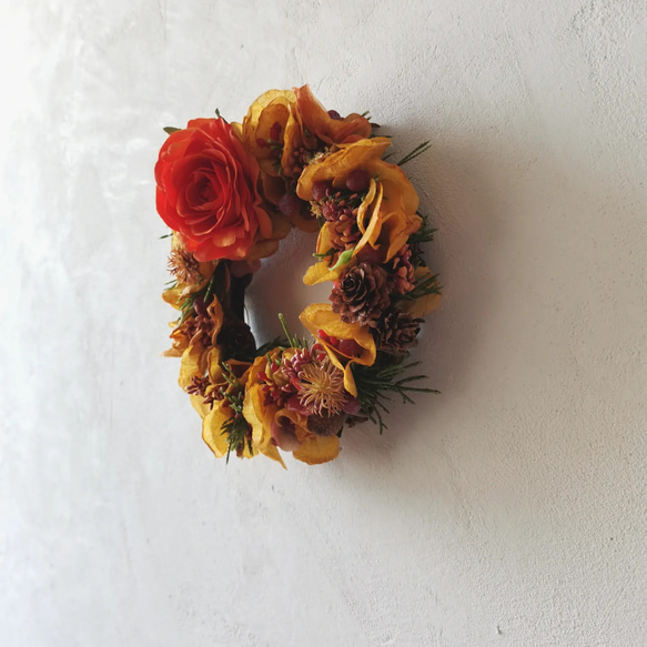 "every month Wreath"Warm orange 暖かい色づきの景色/フラワーリースΦ18cm 7枚目の画像