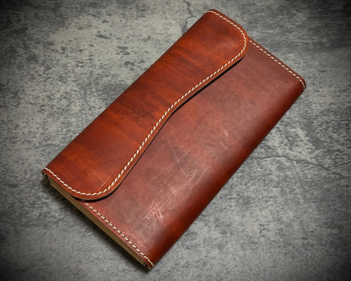 総手縫い フラップ 長財布 フルレザー 本革 牛革 ヌメ革 革財布 ハンドメイド a50ff64a30831efc9549c991c18483