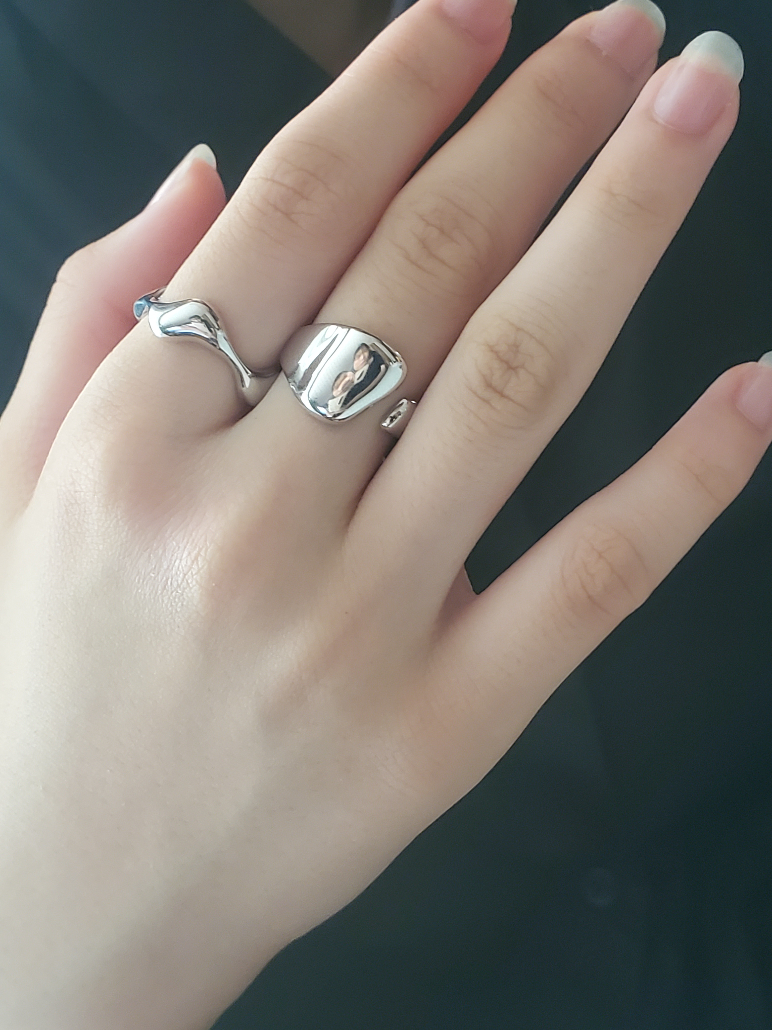 オープンシルバー９２５リング、幅広フォークリングRS-224