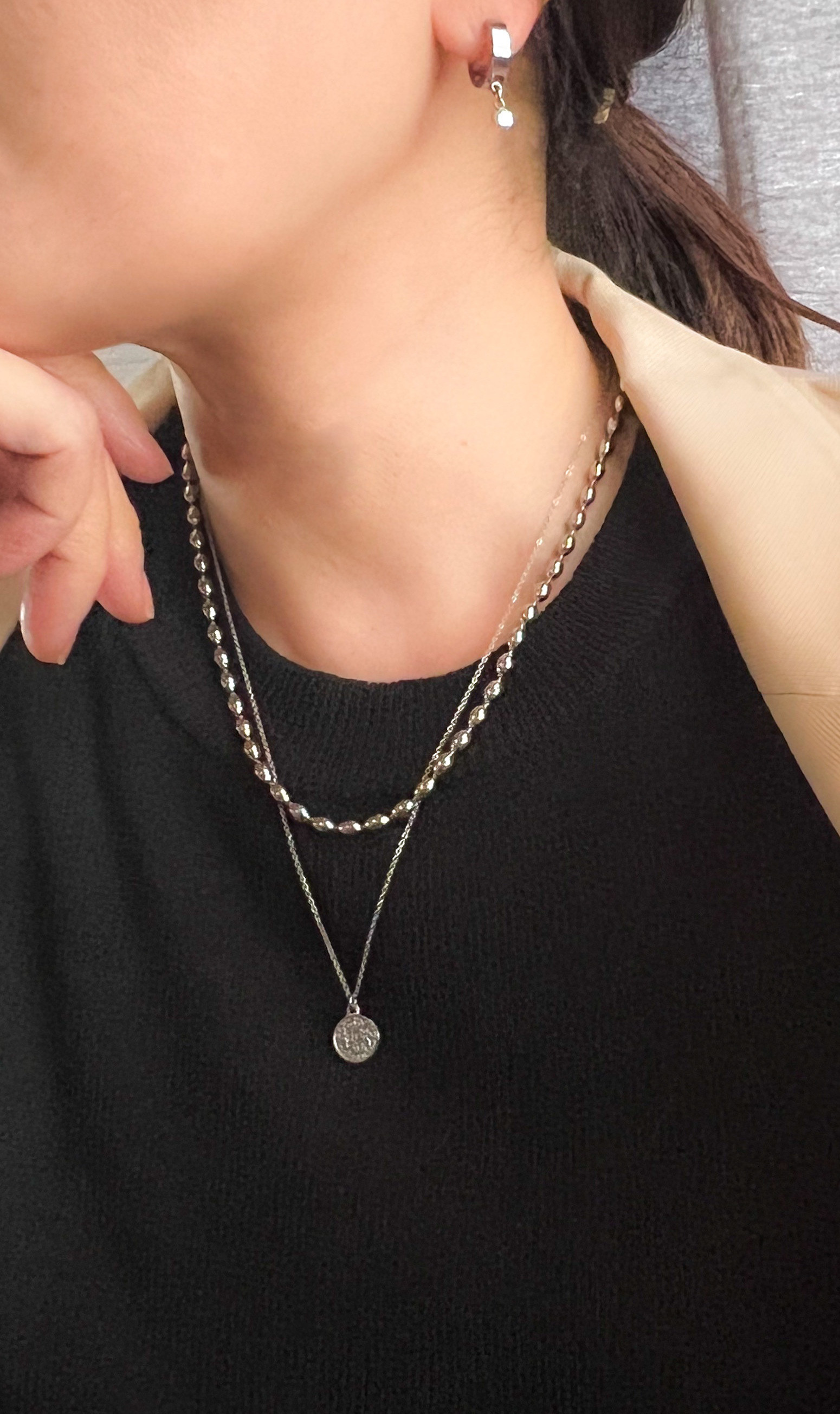 creema限定！ 金属アレルギー対応！ライスボールチェーン&コイン ネックレスセット