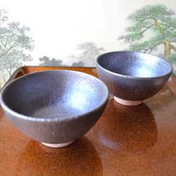 【ギフト特割】炭化金彩　ペア飯碗　お得な2個セット　茶碗　　★萩焼　　　　 9枚目の画像