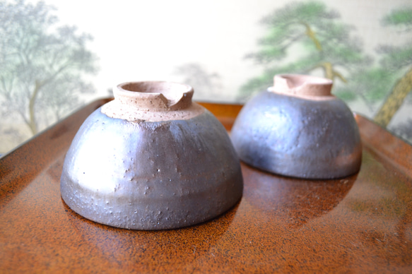 【ギフト特割】炭化金彩　ペア飯碗　お得な2個セット　茶碗　　★萩焼　　　　 1枚目の画像