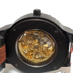 【訳アリお得！50%オフ】木製腕時計 ウッドウォッチ自動巻き レッドサンダルウッド×黒檀 48mm ペアウォッチ 3枚目の画像