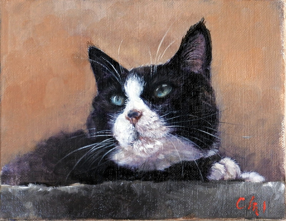 猫の油絵F0ゼロ号原画 3枚目の画像