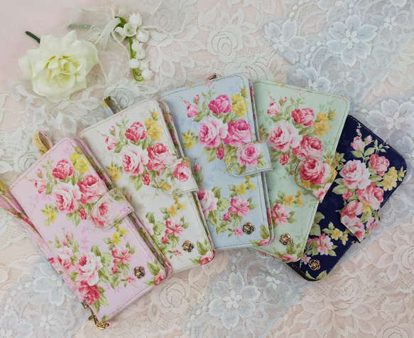 手帳型スマホケース2バラ薄ピンク 4枚目の画像