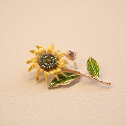 ひまわりの花ブローチ丨銅糸かぎ針編み 4枚目の画像