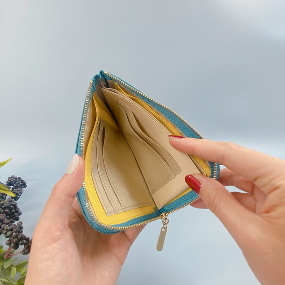 《受注生産》注文から２ヵ月　最高級カーフレザー　ワインハイマー薄くて軽い財布 10枚カードポケット  ブルーグレー 5枚目の画像