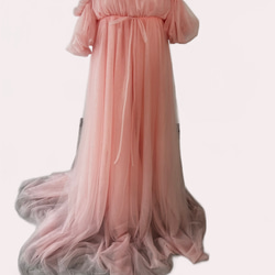 カラードレス　 マタニティドレス パーティードレス 短袖 ロングスリーブ チュールスカート　フリー 前撮り 1枚目の画像