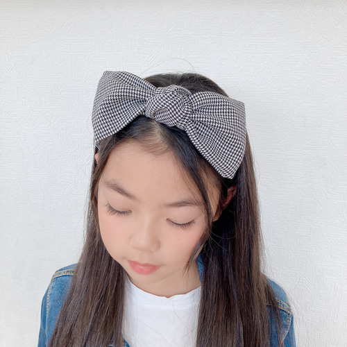 ⭐︎千鳥格子ビッグリボンカチューシャ⭐︎ キッズ ヘアアレンジ 