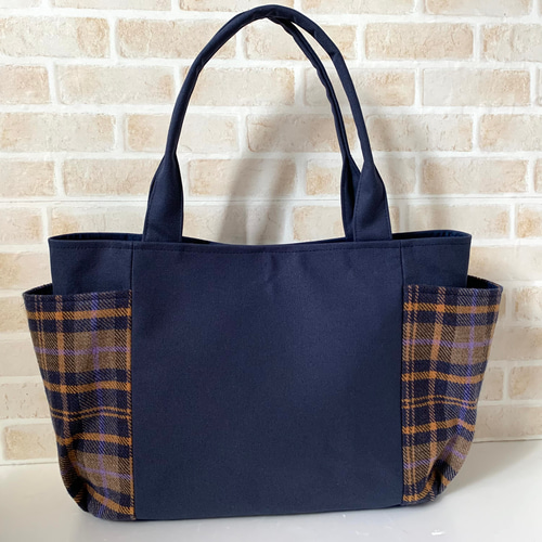 籐と布のトートバッグ 中型 ネイビー bright-l_bl-hmt182900-navy