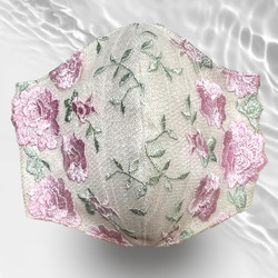跛腳麵料x蕾絲刺繡系列玫瑰刺繡蕾絲口罩口罩罩（可選） 第2張的照片