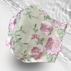 跛腳麵料x蕾絲刺繡系列玫瑰刺繡蕾絲口罩口罩罩（可選） 第1張的照片
