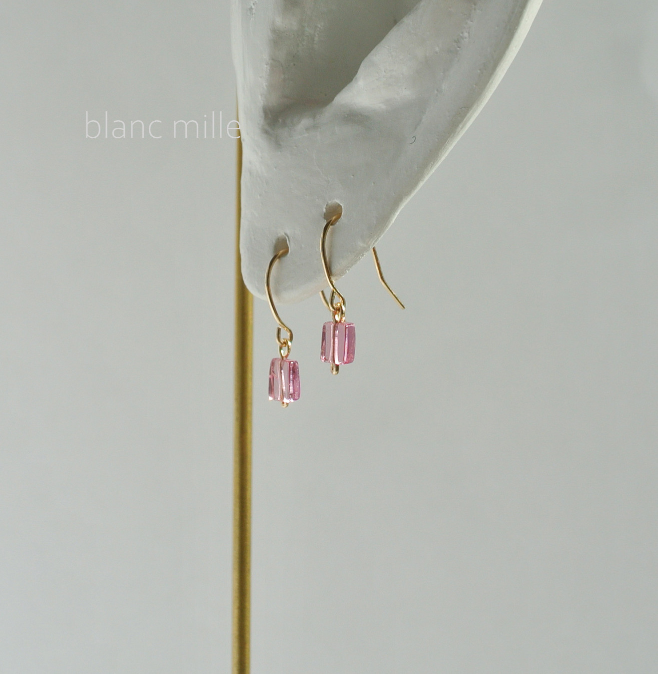 No.1842○*K18 ピンクトルマリン シンプルピアス○*18金 ルベライト フックピアス 18k