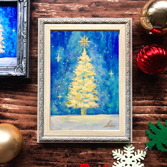 2L版　額付き複製画　クリスマスツリー　/アートプリント 　星　早割クリスマス2022 1枚目の画像