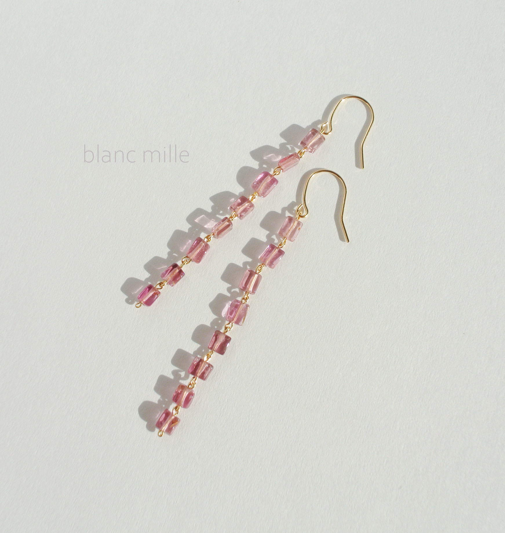 No.1843○*K18 ピンクトルマリン ロングピアス○*18金 ルベライト フックピアス 18k