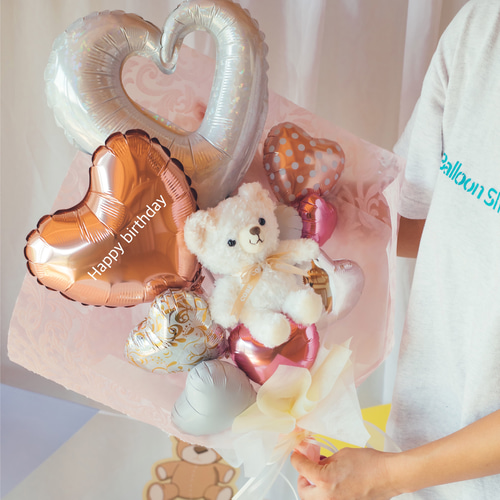 バルーンブーケ　ぬいぐるみ　卒業 卒業 バルーンブーケ ♡ベアー♡ローズピンク♡ お誕生日 発表会 卒業